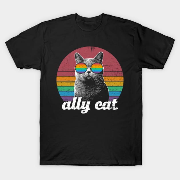 Ally Cat LGBT Rainbow Flag T-Shirt by Thomas Mitchell Coney